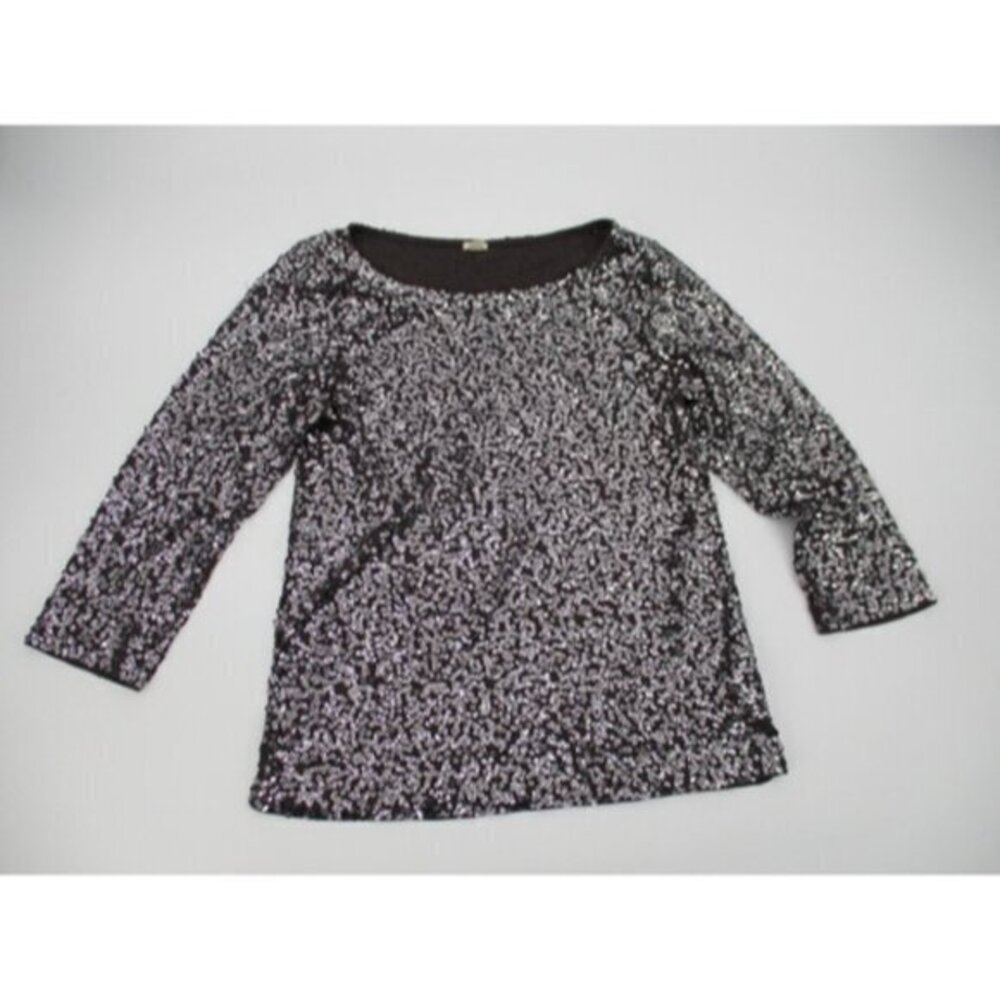 J Crew Womens Top Medium Brown Size Medium Sequin Blouse Cotton Linen Preppy